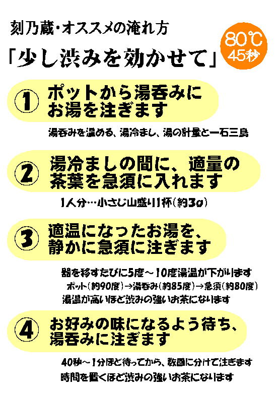 刻乃蔵にオススメの「少し渋みを効かせる」お茶の淹れ方